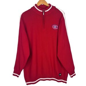 NHL ILANCO Montreal Canadians Red With White Stripe Knitted 1/4 Zip Sweater XL